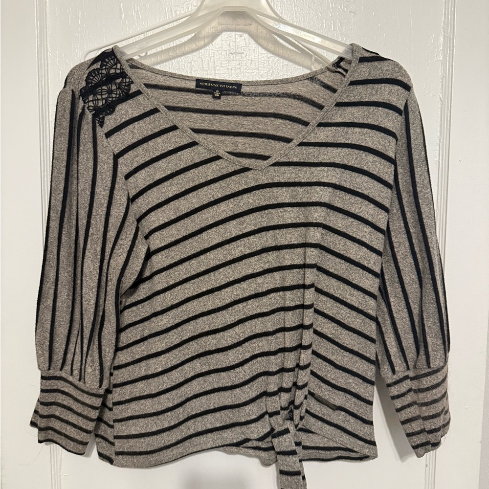 Adrienne Vittadini Black and Gray Striped Blouse